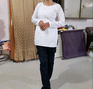 White Embroidered Tunic Top