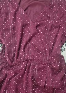 Elegant Burgundy Dotted Wrap Dress