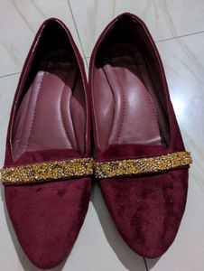 Burgundy Embellished Flats