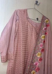 Premium Peach Colour Heavy Work 3-Piece Suit – Gen