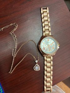 Rose Gold Watch & Necklace Set