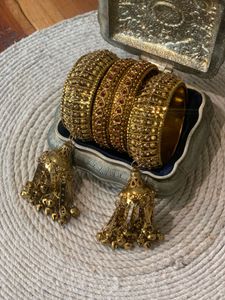 Traditional Gold-Tone Bridal Bangles with Jhumka c