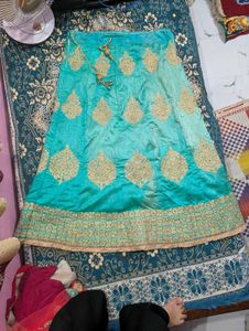 Teal &amp; Coral Embellished Lehenga Set