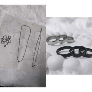 Silver Chain Necklace-1&Finger Rings-2