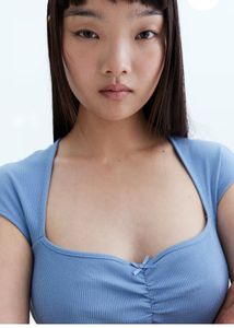 Blue Ribbed Square Neck Top