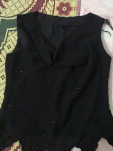 Black Embellished Sleeveless Top