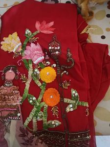 Red Embroidered Kurta Set