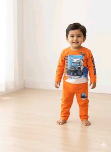 Boys Orange Vehicle Pajama Set
