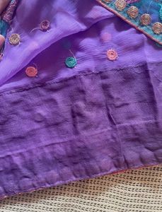 Purple Embroidered Saree With Blouse