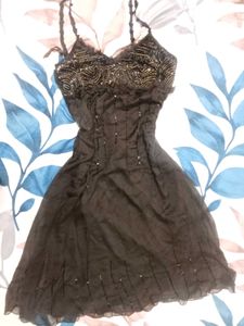 VINTAGE 90s Brown Embellished Mini Dress