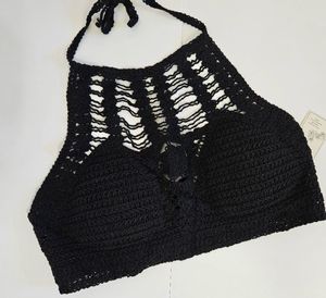 Black Crochet Halter Bralette Top | Boho Wear