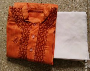 Orange Embroidered Kurta Set