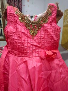 Pink Party Dress with Embellished Neckline