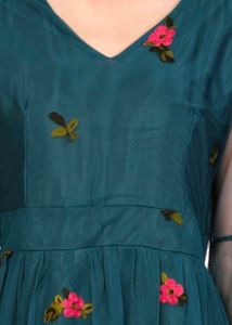 Teal Floral Embroidered Mini Dress