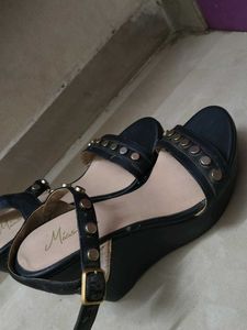 Black Studded Heels Wedges Sandals