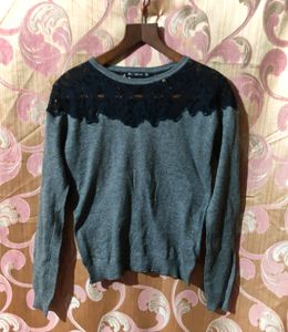 ZARA knit Top With Lace Detailing