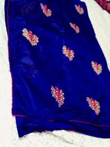 Blue Embroidered  silk Saree