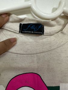 Beige Graphic Print Crop Top