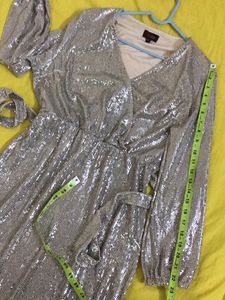 Stretchy Shiny Silver Dress Size M
