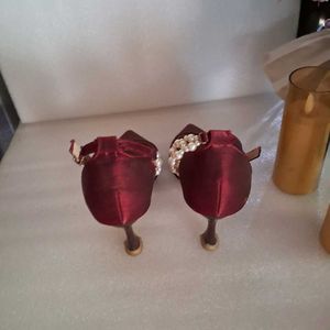 Burgundy Heels with Pearl Ankle Strap