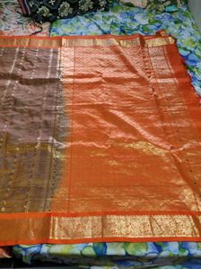 Elegant Orange &amp; Grey Saree