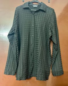 Textured Black Button-Down