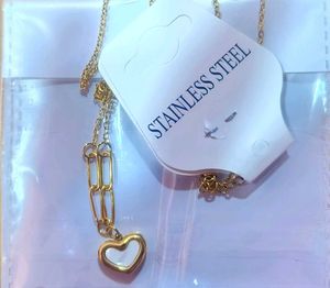 Anti Tarnish Gold Plated  White Heart Necklace