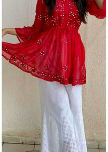 Red Embellished Kurta