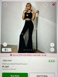 Solid Lace Detail Flared Trousers