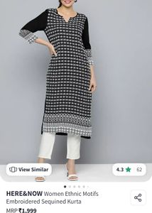 Embroidered Sequined Black &amp; White Kurta