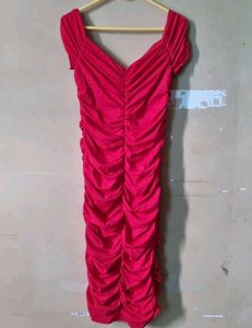 Red Off Shoulder Ruched Dress