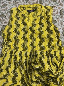 Yellow Printed Anarkali Dress