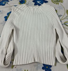 Ribbed Knit Sweater - White