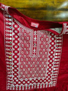 Maroon Embroidered Kurta
