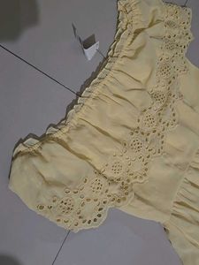 ✨PRICE DROP✨ Yellow Eyelet Off-Shoulder Dress