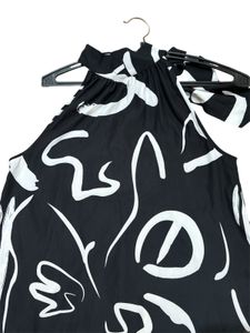 Black Halter Neck Dress With Floral White Print
