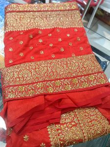 Red &amp; Gold Embroidered Saree