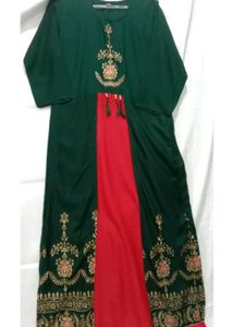 Red And Green A line Designer Kurti