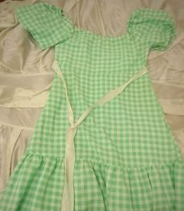 Green Gingham Puff Sleeve Dress
