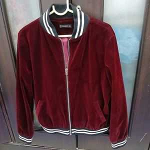 Classic Burgundy Velvet Bomber Jacket