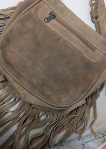 100% Suede Leather Boho Fringe Slig Bag
