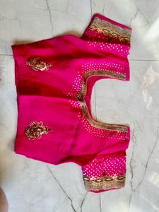 Elegant Red &amp; Pink Saree with stitched blouse💕😘�