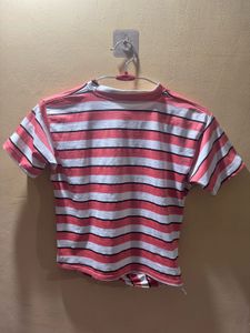 Striped 'Paris' Graphic Tee with knot at middle