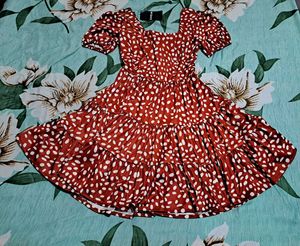 Shein Red &amp; White Print Tiered Mini Dress