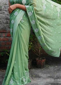 Green Embroidered Saree