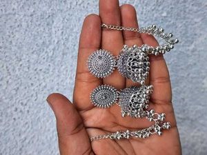 Silver Jhumka Earring with Chain