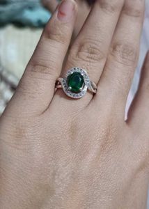 Real Silver Emerald Green Stone Ring