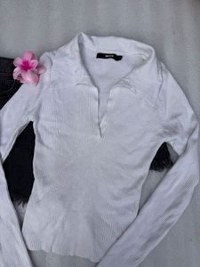 Ribbed Long Sleeve White Top