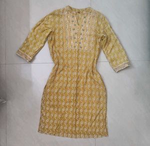 Yellow Printed Kurta