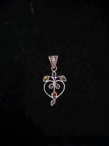 Silver Tone Heart Gemstone Pendant